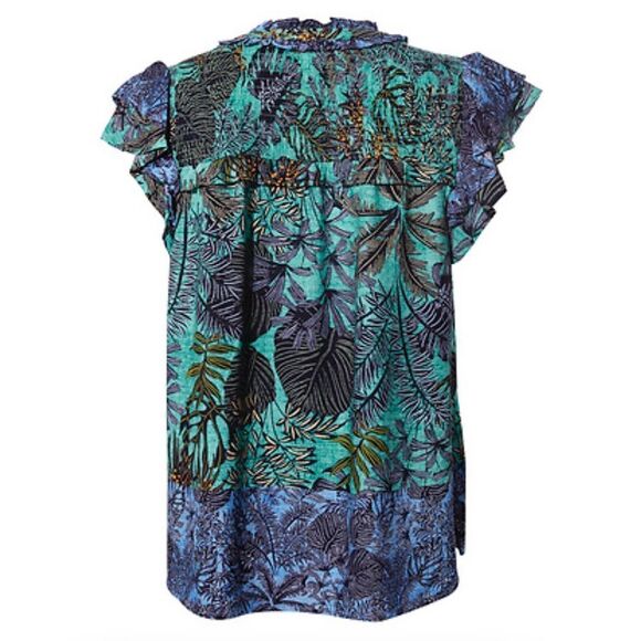 DEMOCRACY BUTTON UP MULTI PRINT TOP GREEN MULTI L NWT - Picture 2 of 5